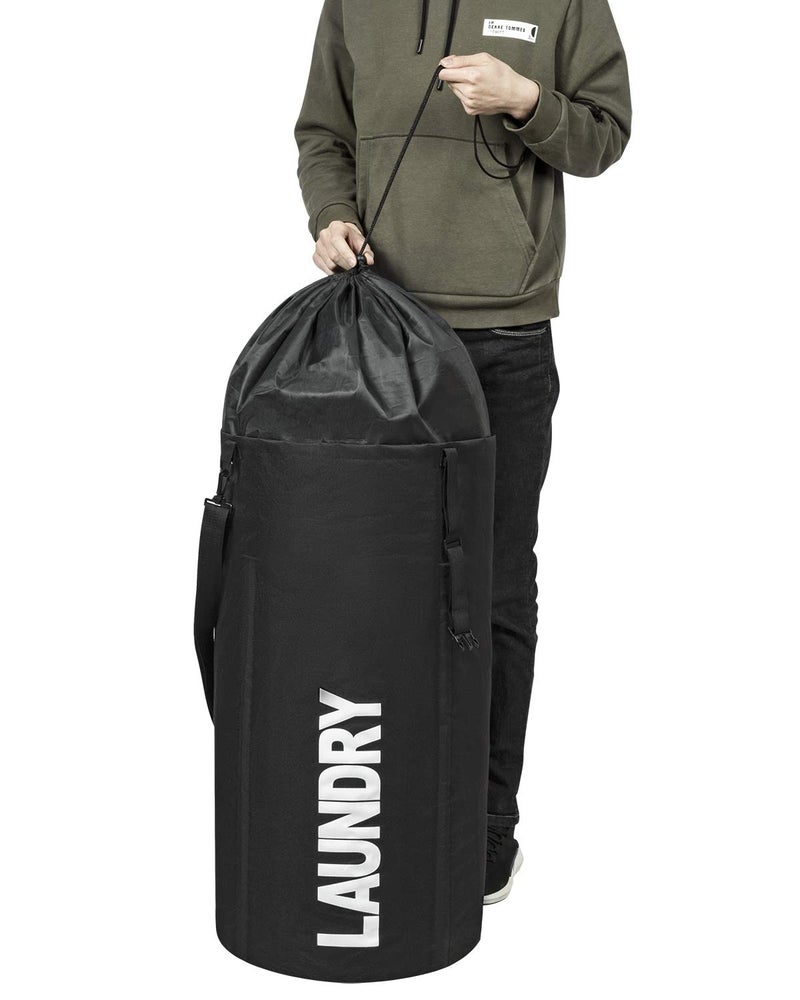 Chrislley 106L Extra Large Laundry Hamper with Drawstring Dorm Room Backpack Laundry Bag Collapsible Laundry Basket for College Students Travel Day Tripï¼ˆBlackï¼‰ - Image 5